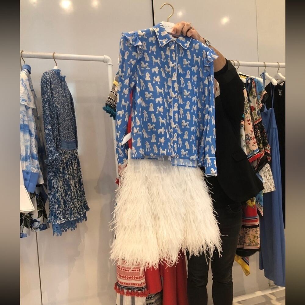 Rare alice + olivia cina ostrich feather detail skirt size 4 white NWT - Picture 3 of 16